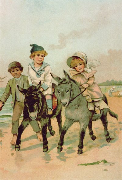 海辺でロバに乗る子供たち 作： Harriet M. Bennett